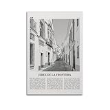 Póster de Jerez de la Frontera con impresión en blanco y negro, arte de Jerez de la Frontera, póster de Jerez de la Frontera, foto, decoración, póster de mapa de Jerez de la Frontera, pintura