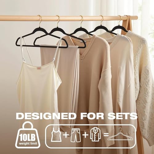 Image of Ginoya brothers Velvet Hangers,Non Slip Notched with Rose Gold Hook Coat /Suit Hangers,Space Saving 360 Degree Swivel Hook Clothes Hangers Wardrobe Hanger. (Black, 10)