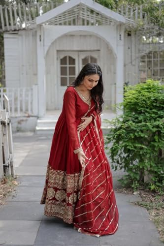 Image of Qutenza Women Festive Special Embrodary Work Gown with Duppta Set