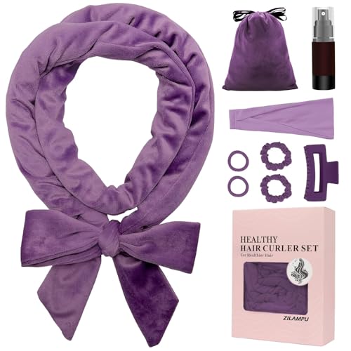 ZILAMPU No Heat Curling Rod Headband, Hair Curlers to Sleep In - Purple, 70' Long, Extra Soft Velour...