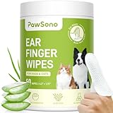 Ear Finger Wipes for Dogs & Cats, Thicker Dog Ear Cleaner Wipes, Natural Relief Cat Ear Cleaner Dog, Pet Health Supplies for Dog Small Animal Cat, Aloe Scent Deodorizing - 50 Count