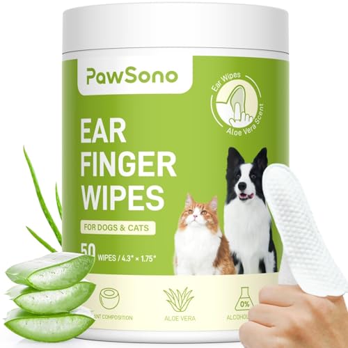 Ear Finger Wipes for Dogs & Cats, Thicker Dog Ear Cleaner Wipes, Natural Relief Cat Ear Cleaner Dog, Pet Health Supplies for Dog Small Animal Cat, Aloe Scent Deodorizing - 50 Count