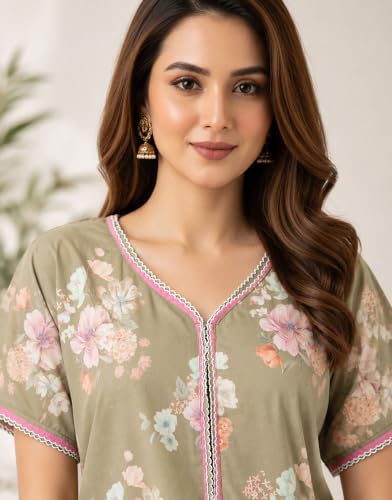 Image of Nighty| Nighty for Women Stylish| Night Gown for Women Stylish| Flowy A-Line Silhouette| Delicate Picot & Thread Work| Lightweight & Breathable Lizzy Bizzy Fabric| Digital Print|