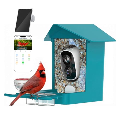 Devo Solar Smart Bird Feeder with Camera Outdoor WiFi Bird Feeder Cam AI Bird Species Identification 2.5K HD Video Live View Real-Time Alerts Gift for Bird Lovers Dad Mom Family Blue