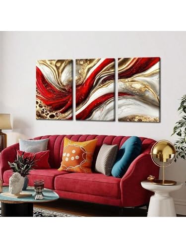 Toile murale abstraite rouge et or 40x60 cm pour salon - 4