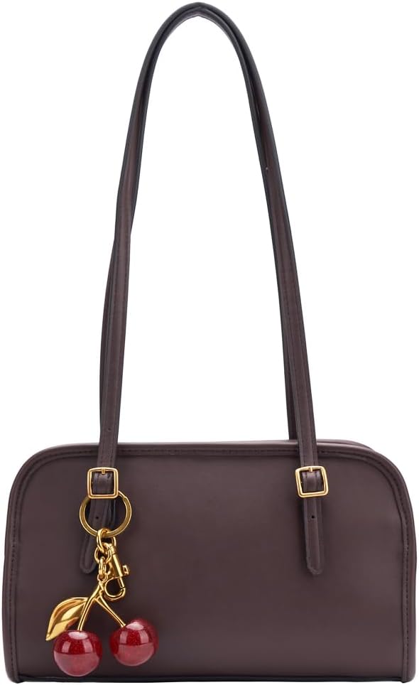 MINKARS Swing Zip Vegan Leather Shoulder Bag with Adorable Cherry Charm - Stylish Everyday Tote