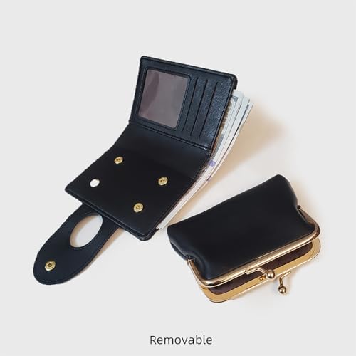 Women's Short Wallet with Removable Coin Purse, Stone Pattern Leather Card Holder for Ladies2