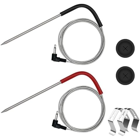 2-Pack Temp Meat Probe Replacement for Pit Boss Pellet Grills and Smokers, 3.5mm Plug Thermometer Probe Accessories with 2 Pack Probe Grommets and Probe Clips Cover