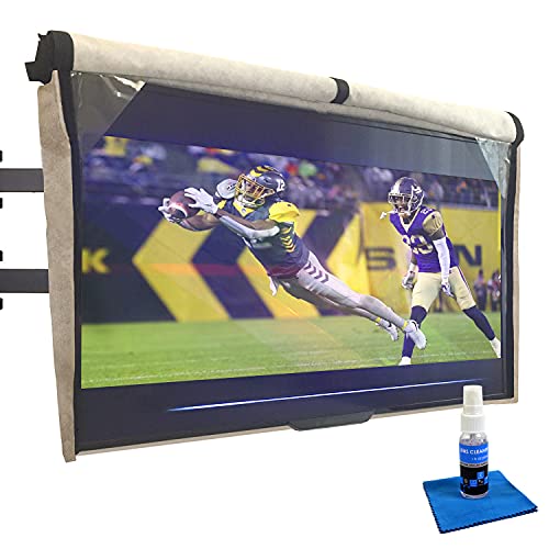 Outdoor TV Cover 55 inch - WITH FRONT FLAP - BEIGE - Weatherproof, Waterproof protection, Soft Interior, With Bottom…