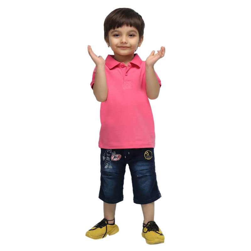 Nusyl Solid Polo T-Shirt for Infants (6 Months - 36 Months) | Regular Fit | Polo Collar & Buttoned T-Shirt - Bubblegum Pink - 9-12M - Image 2 thumbnail