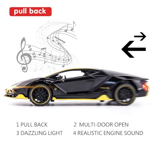 Image of FEXXA 🏎️ Exclusive Alloy Metal Pull Back Die-cast Car Model with Sound Light Mini Auto Toy for Kids Metal Model Toy Car with Sound and Light (1.24 Scale Lamborghini LP770 -Black)