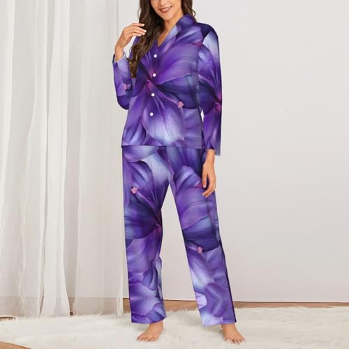 Pyjama imprimé fleurs de lys violet : élégance pour vos soirées - 3