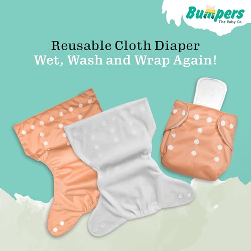 Image of Bumpers Baby Reusable Cloth Diaper with Insert Pad | Leak-Proof, Super Absorbent & Ultra Soft | Adjustable & Washable Cloth Diaper | Prevent Rashes | Freesize 5-17Kg | (3M-3Y), Pack of 5, Orange