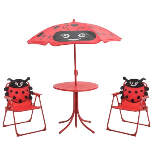 Mokuyary Ensemble de bistrot de jardin 3 pièces pour enfants avec parasol, rouge, meubles de jardin, ensemble de bistrot, salon avec chaises et table, meubles...