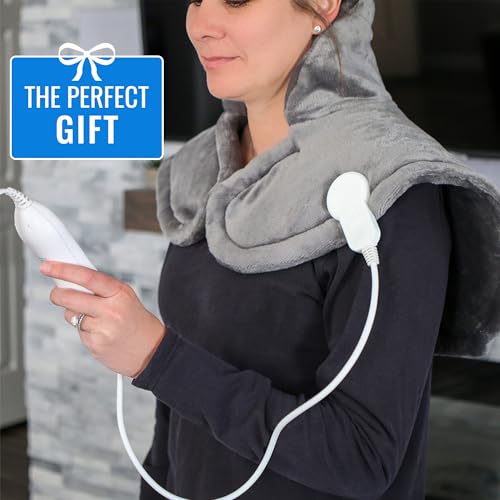 Image of DMI Plush Micro-Fleece Weighted Heating Pad for Neck, Shoulders & Back - 4 Heat Settings, Auto Shut-Off, 9' Cord, Gray, Large