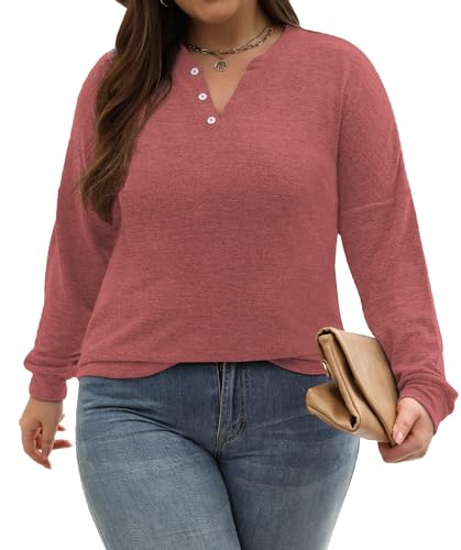Image of Gloria&Sarah Womens Plus Size Tops Long Sleeve Henley Shirts Fall Fashion Oversized Sweatshirt Tunic Sweaters L-4XL