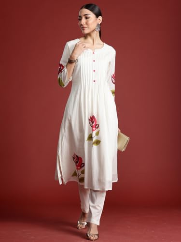 Image of INDO ERA Women's Cotton Ethnic Co-Ord Set | Kurta Pant Set | Stylish Cotton Suit Set for Women,10124