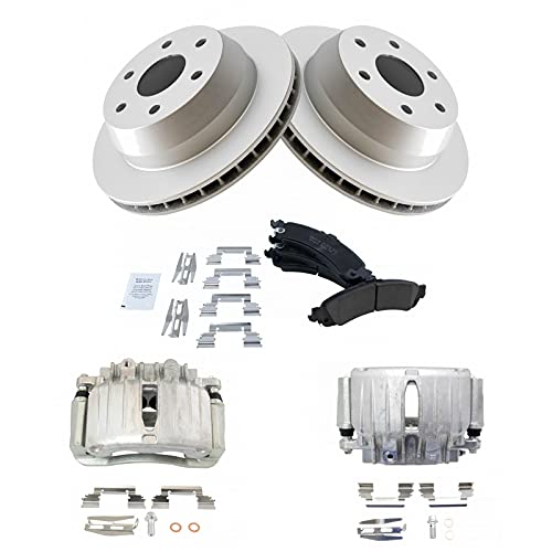 Image of TRQ Rear Brake Pad & Rotor Ceramic G Coated Vented Rotors Calipers Compatible with 2000-2006 Chevrolet Suburban Tahoe Silverado Avalanche GMC Yukon XL Sierra 1500 2002-2006 Cadillac Escalade EXT ESV