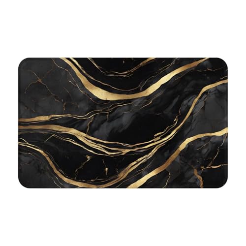 Black Marble Print Living Room Bathroom Kitchen Anti Slip and Absorbent Carpet, Indoor Entrance Door Muddy Floor Mat, Ultra Soft Washable Carpet 21x31.5 Inches