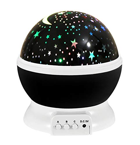 Image of Borelor Star Night Light for Kids, 12 Color Changing Lights Modes with USB Cable, 360°Rotating Moon Star Projector Desk Lamp for Bedroom Party Decor & Girls Birthday Gift (Black)