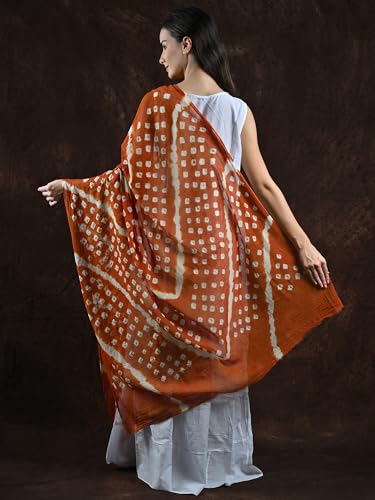Pure Cotton Bandhani Leheria Tie-Dye Dupatta/Chunni For Women's and Girls from Gujarat Cinnamon Stick Red or Brown For Summer4