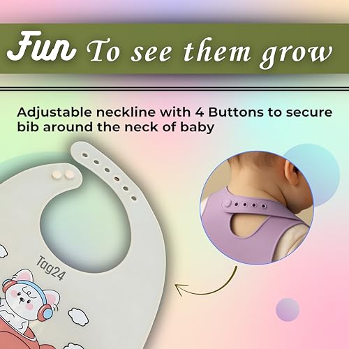 Image of Baby Bib for Feeding and Weaning Babies and Toddlers | Waterproof, Washable, Reusable | Adjustable Neckline with Buttons | Easy to Clean and Non-Messy Design