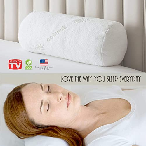 Premium Bamboo Bolster Pillow For Bed Shredded Memory Foam Pillow Cervical Support For Legs Round Neck Pillow For Neck Pain Therapeutic Orthopedic Removable Zipper Cover With Free 3D Mask And Earplugs #TOP5