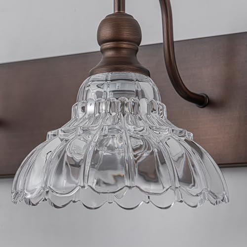 Image of EDISLIVE Vintage Vanity Light for Bathroom ORB 2-Light Bath Wall Light Fixture with Clear Flower Glass Shades 16.5 inch E12 Antique Wall Sconce for Bedroom Hallway Living Room Vanity Mirror