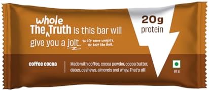 The Whole Truth - High Protein Coffee Cocoa 20g Protein Bar - Pack of 5 x 67g each - No Preservatives - No Artificial Flavours - All Natural