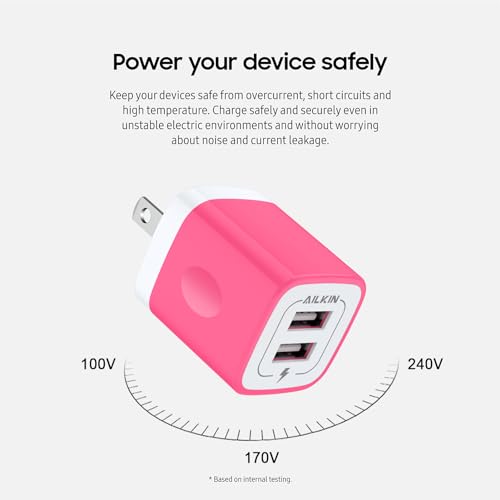 Image of AILKIN 2 Pack Dual USB Wall Chargers, 2.1A, Fast Charging, White, Compatible with iPhone, Samsung, LG, Moto, Kindle