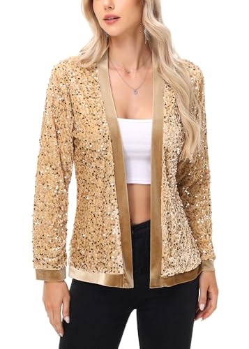 Anna-Kaci Women's Sparkly Sequin Cardigan Long Sleeve Open Front Glitter Party Sequin Blazer Jacket4