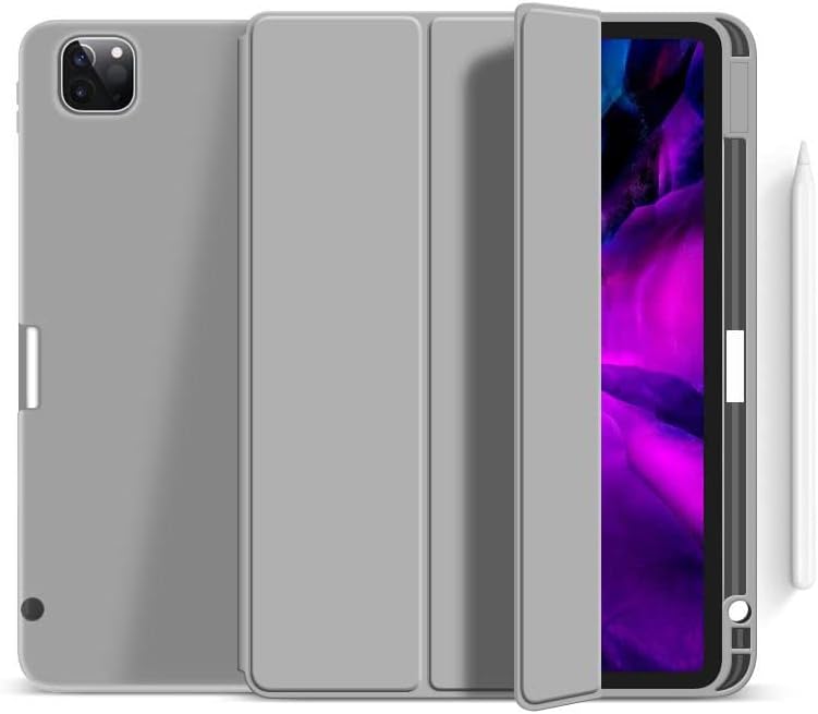 eSTUFF iPad Pro 12.9 2022/2021 Miami Pencil Case. Grey PU Leather, W127083974 (Pencil Case. Grey PU Leather Front with Soft TPU Back. Pencil Slot for Charging in Cover)