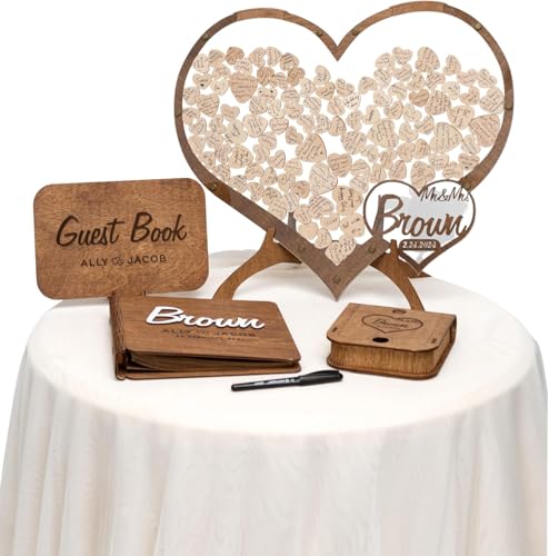 Heart Wedding Guest Book Alternative Frame Drop Box for Wedding Reception Sign Personalized Wooden Wedding Guestbook Set with 100 150 200 Hearts - Rustic Wedding Decor (Heart Frame)