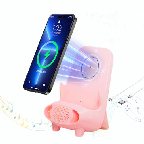 YHJQWDZ 4-in-1 Wireless Charger with Bluetooth Speaker, 15W Qi Certified Fast Charging Wireless Station for iPhone, Pixel, Samsung Galaxy, Phone, LG & More, with Voice Control Night Light (Pink)