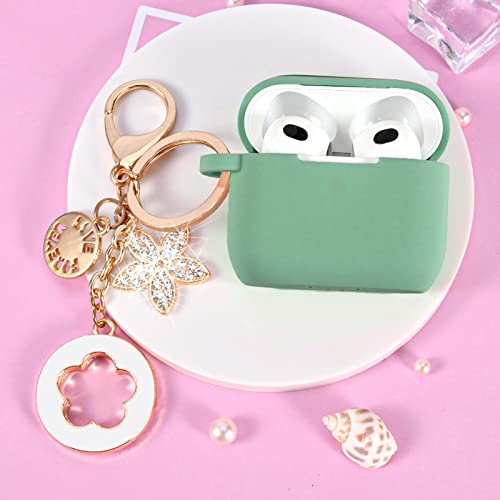 Image of VISOOM Case for Airpods 3 Pink Airpods 3rd Cases 2021 Silicone for iPod 3 Earbuds Case Cover Women Wireless Charging Case with Accessories Girl Bling Keychain for Apple Ear Buds 3rd Generation