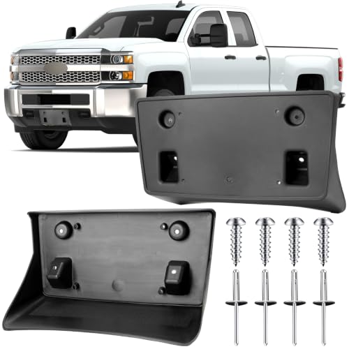 Image of License Plate Bracket Accessories for Chevrolet Chevy Silverado 2500HD 3500HD 2015 2016 2017 2018 2019, Front Bumper License Plate Holder Replacement Frame Black Mount