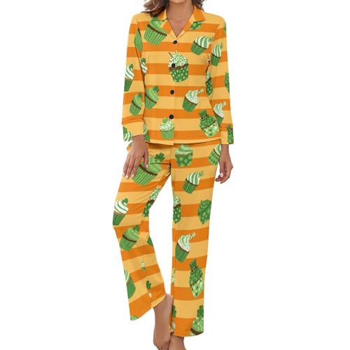 Huryilo Clover Cupcakes Pajama Set St Patricks Womens Pajama Long