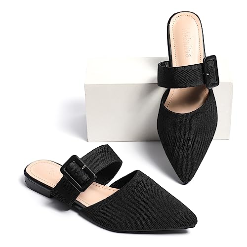 Image of Pointed Toe Mules for Women Flats,Slip On Mules Backless,Wide Width Mules,Mule Slides Flats Sandals