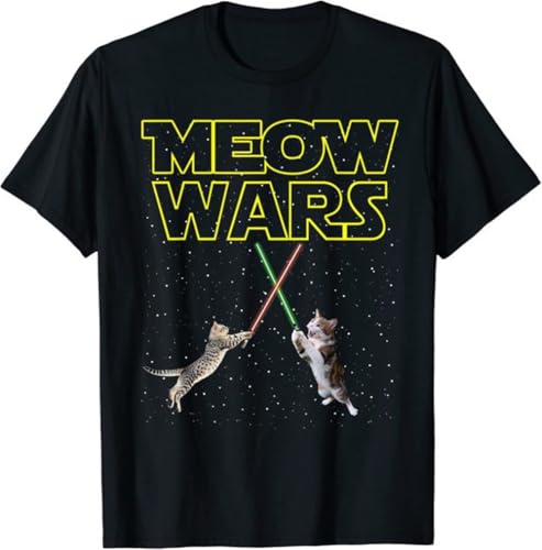 Meow Wars Cat Shirt Funny Gifts for Cats Lovers T-Shirts T-Shirt Cotton Men T Shirts Normal Tops & Tees Black M