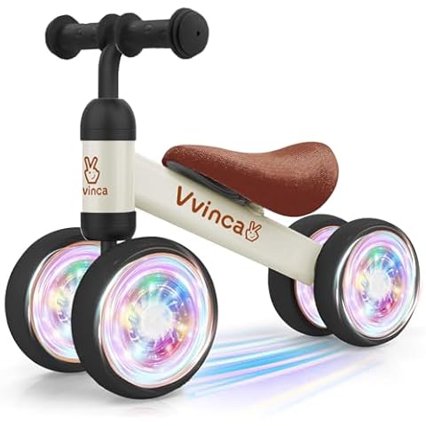 Vvinca Colorful Lighting Baby Balance Bike for 1 Year Old Boys Girls, 10-24 Months Toddler Balance Bike with No Pedal 4 Silence Wheels Children First Birthday Toys Gifts Cover