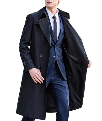 SOMTHRON Men's Trench Coat Slim fit Double Breasted Belted Windbreaker Notched Lapel Long Jacket Windproof Overcoat