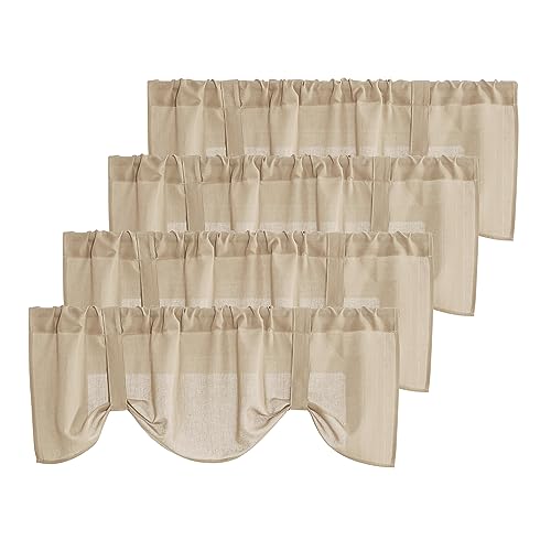 NICETOWN Farmhouse Linen ValanceTextured Sheer Curtains for Kitchen, Light Filtering Window Drapes Sheer Rod Pocket Small Curtains for Bathroom Farmho