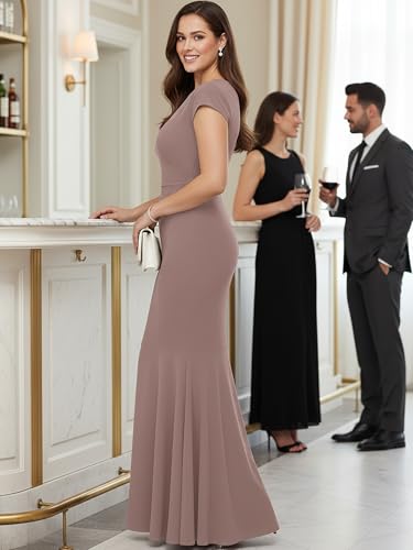 Image of KOH KOH Womens Long Cap Sleeve Fishtail Formal Evening Cocktail Maxi Dress