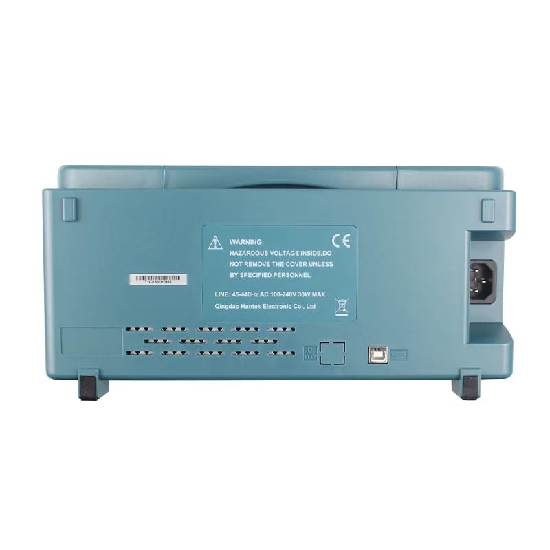 GuliTech DOS4000B Series Oscilloscope rear view with power input and warning label