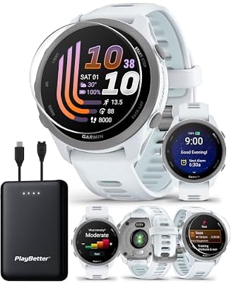Garmin Forerunner 170 (White) GPS Running Watch Charger Bundle