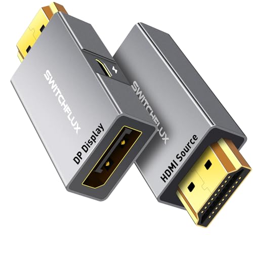 SWITCHFLUX HDMI to DisplayPort Adapter [1 Pack] 4k@60Hz HDMI to DP Converter Aluminium Male to Female Adapter Compatible with PC Graphics Card Laptop and More