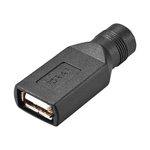 sourcing map USB Hembra a DC 5.5x2.1mm Hembra DC Conector Carga Barril Enchufe Corriente Adaptador USB Conector, para DC o USB Carga Negro
