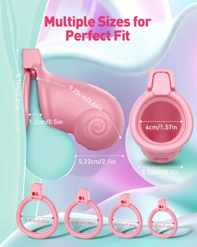 Image of Vibrating Chastity Cage for Men - Pink Silicone Male Cock Cage with 4 Rings, App Control 8 Vibration Modes, 2 Keys Secure Lock, Lightweight Breathable BDSM Bondage Sex Toy