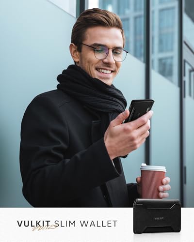 VULKIT Slim Card Holder Leather Small Front Pocket Wallet with Magnetic Closure RFID Blocking Minimalist Card Case(Black)2