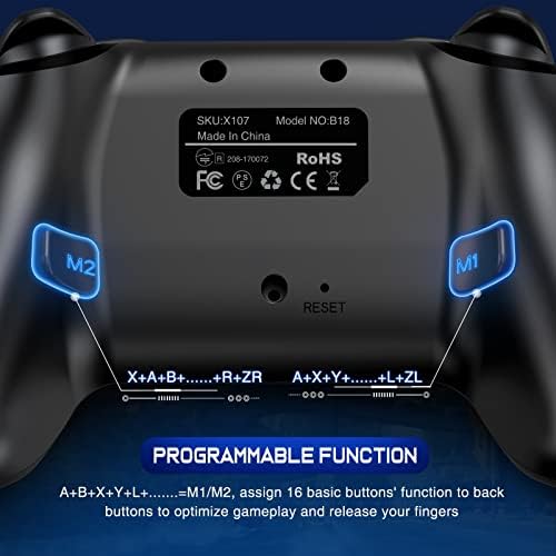 ELISWEEN Wireless Switch Controller for Switch/Lite/OLED Controller, Switch Controller with a Mouse Touch Feeling on Back Buttons, Extra Switch Pro Controller with Wake-up,Programmable, Turbo -Black